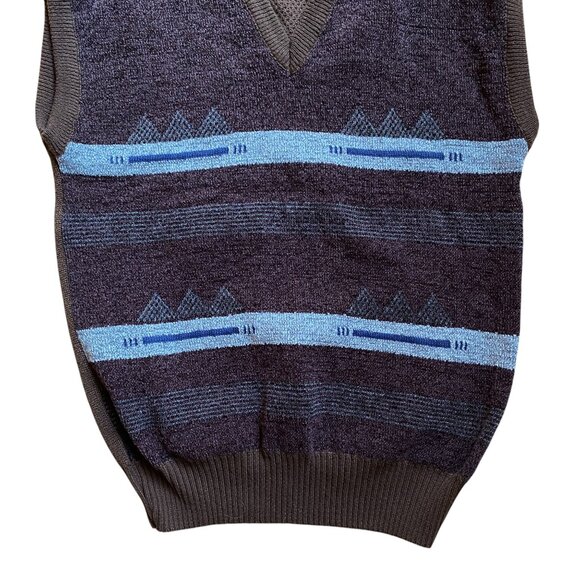 Vintage Chenille Striped Western Sweater Vest Academia 70s Aztec Tribal Sz S - Picture 6 of 8